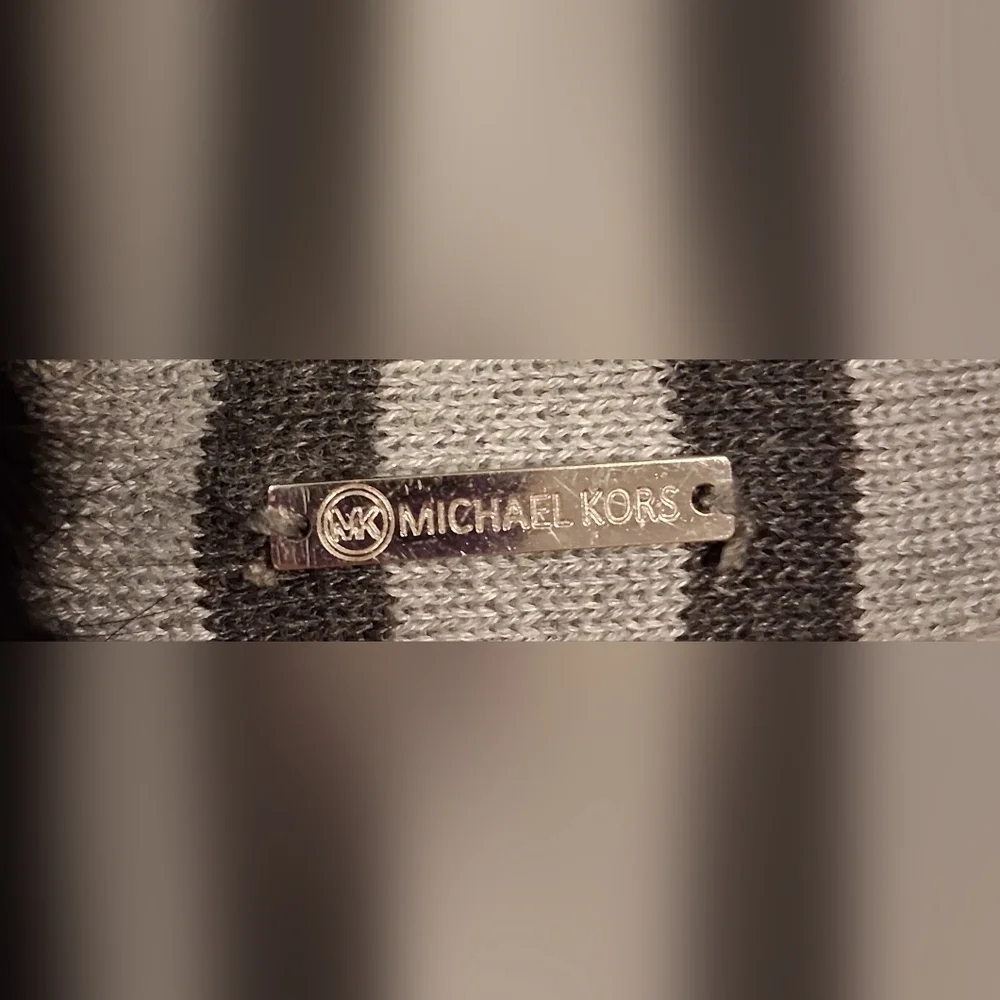 EUC Michael Kors Black & Grey Stripe Rabbit Fur Warm Casual Ear Muffs